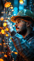 Cutting-Edge Photo Realistic Image of an Electrical Engineer Developing Smart Grid Concept, Integrating Renewable Energy and Advanced Metering Systems into the Framework - Stock Photo Concept