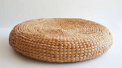 Tranquil Zen Meditation: Circular Straw Cushion on White Background