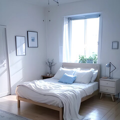 Pure white bed and pure white curtains