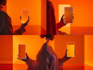 Person holding a telephone with a blank screen