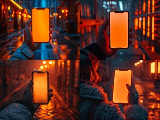 Person holding a telephone with a blank screen