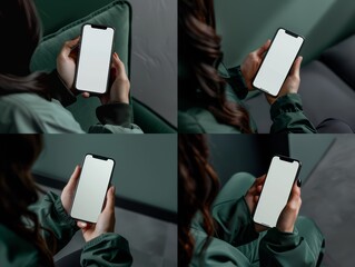 Person holding a telephone with a blank screen