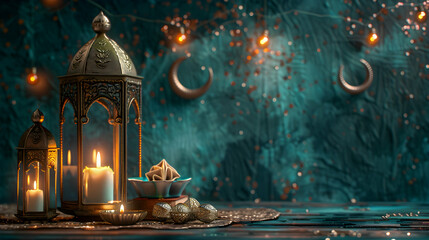 Eid-Ul-Adha festival celebration, Arabic Ramadan Lantern,Decoration lamp background,Generative Ai