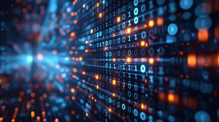 Obraz premium Futuristic Digital Matrix: Abstract Background with Binary Code and AI Algorithms