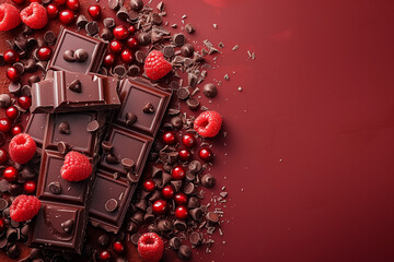 Illustration of a banner with different types of chocolate, with a space on the left, an unusual picture. Dessert illustration.