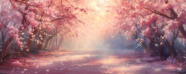 Delicate Cherry Blossoms Bathed in the Soft Light of Sunrise