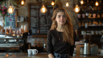 Woman standing in a cafe
