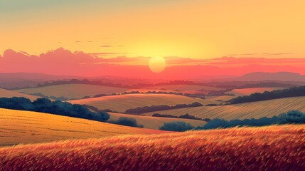 A beautiful sunset over a field of tall grass