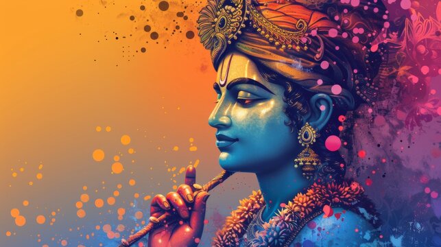 Illustration of Lord Krishna in a colorful and artistic style