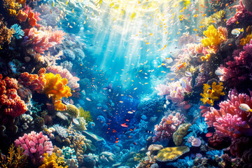Fototapeta na wymiar Sunlit Symphony: A Coral Reefs Dance