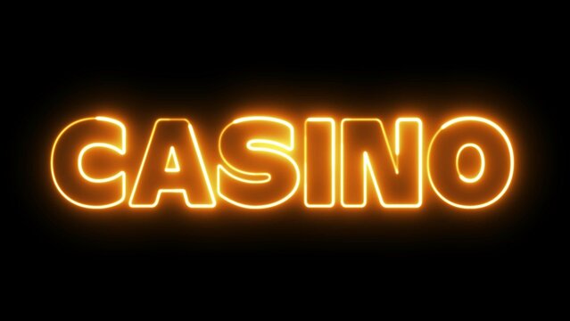 Casino text font with neon light. Luminous and shimmering haze inside the letters of the text Casino. Casino neon sign.