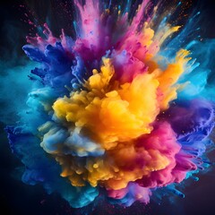 Explosion of colored powder. Abstract dust close up. Generative AI.