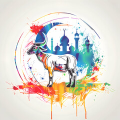 watercolor Eid al adha islamic logo, t-shirt, poster, design.Eid al adha, eid al fitr concept illustration background,Generative Ai