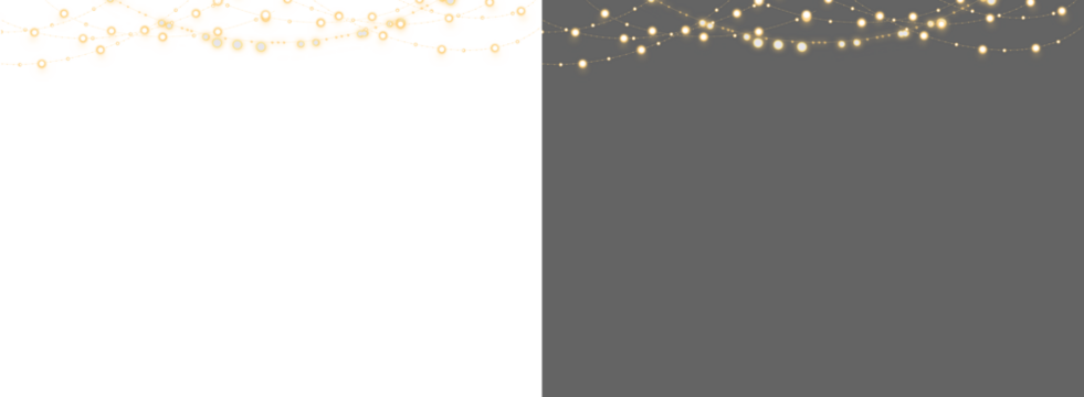 Christmas lights isolated realistic.  Glowing garlands on transparent background. Realistic luminous elements. Garland string. Bright light bulbs for poster, card, brochure. 