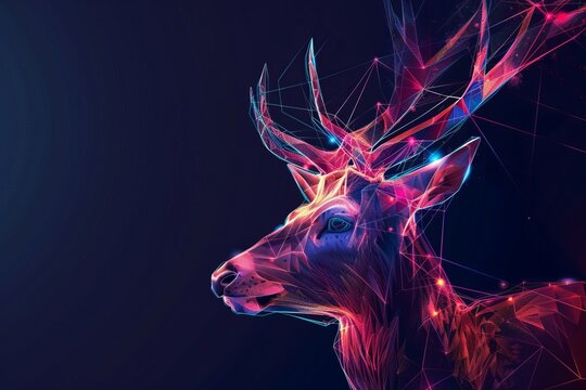 digital deer made of glowing 3d triangular polygons