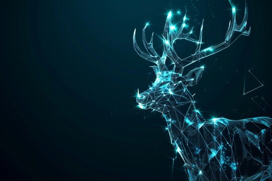 digital deer made of glowing 3d triangular polygons