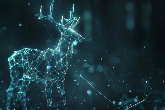 digital deer made of glowing 3d triangular polygons
