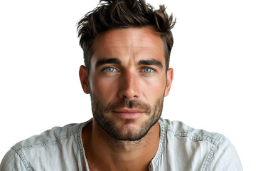 Obraz premium Portrait of handsome brunette man on isolated transparent background