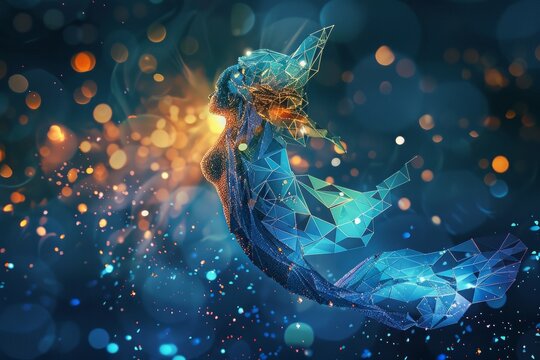 digital made of glowing 3d triangular polygons