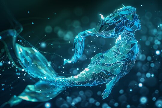 digital made of glowing 3d triangular polygons