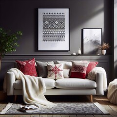 Hintergrund, Wallpaper: weiße Couch mit  roten Kissen