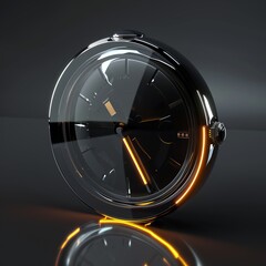 futuristic glowing neon watch clock on glossy reflective surface