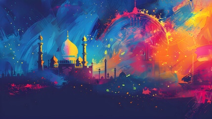 watercolor Eid al adha ,eid al fitr islamic card,background,Generative Ai