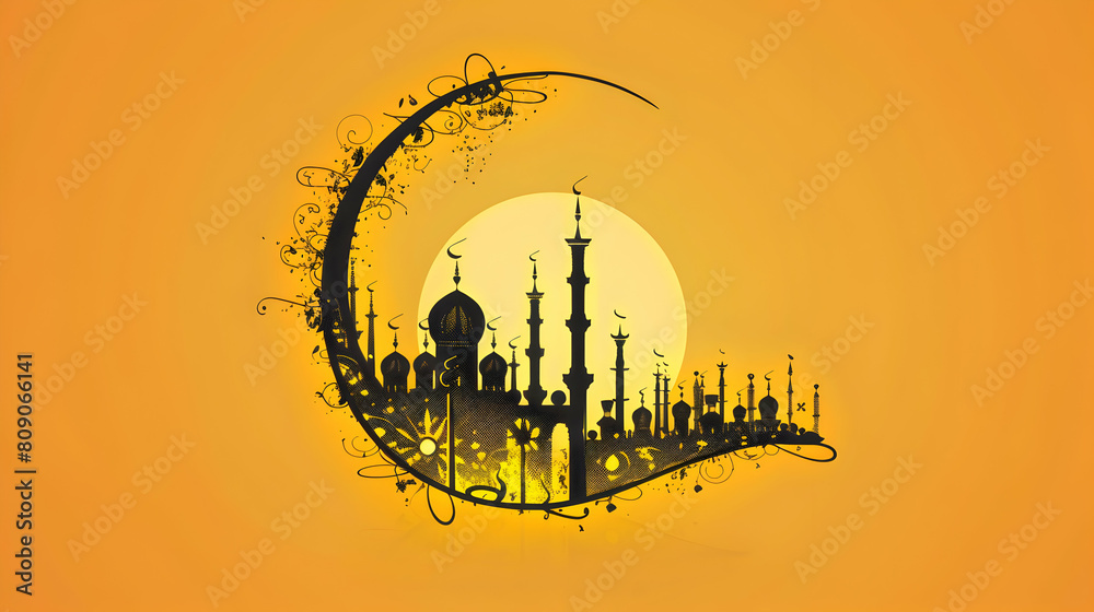 Wall mural watercolor eid al adha ,eid al fitr islamic card,background,generative ai