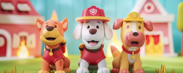 Fototapeta premium Three dogs are standing in a grassy field