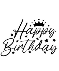 Happy Birthday typography design on plain white transparent isolated background for card, shirt, hoodie, sweatshirt, apparel, tag, mug, icon, poster or badge