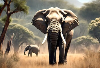 elephant in the wild - obrazy, fototapety, plakaty