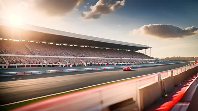 Car Racing on Track in Front of Crowd Generative AI