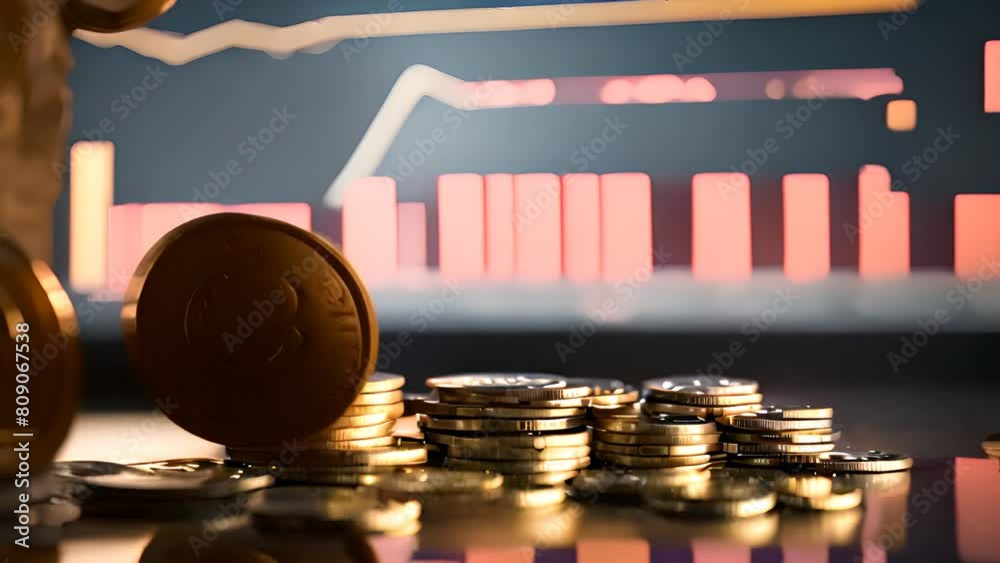 Poster bitcoin on top of coin stack generative ai