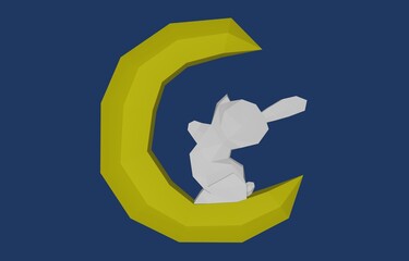 Rabbit on the moon, low poly, craft, paper