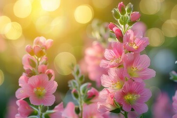 Beautiful Flowers of Sakura or Cherry Tree with Bokeh Lights. Spring or Summer Floral Aesthteic Background Banner.