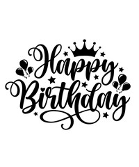 Happy Birthday typography design on plain white transparent isolated background for card, shirt, hoodie, sweatshirt, apparel, tag, mug, icon, poster or badge