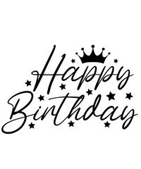 Happy Birthday typography design on plain white transparent isolated background for card, shirt, hoodie, sweatshirt, apparel, tag, mug, icon, poster or badge