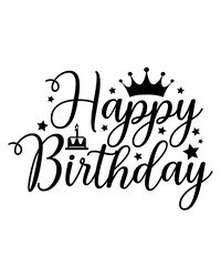 Happy Birthday typography design on plain white transparent isolated background for card, shirt, hoodie, sweatshirt, apparel, tag, mug, icon, poster or badge