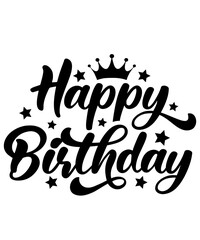 Happy Birthday typography design on plain white transparent isolated background for card, shirt, hoodie, sweatshirt, apparel, tag, mug, icon, poster or badge