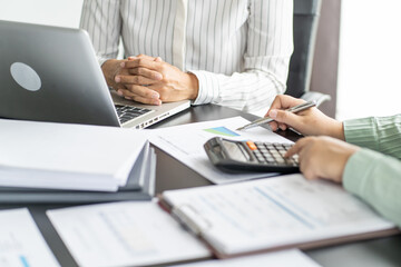 Auditor or internal revenue service staff, Business women checking annual financial statements of company. Audit Concept