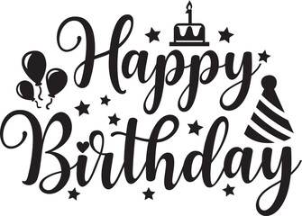 Happy Birthday typography design on plain white transparent isolated background for card, shirt, hoodie, sweatshirt, apparel, tag, mug, icon, poster or badge