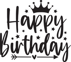 Happy Birthday typography design on plain white transparent isolated background for card, shirt, hoodie, sweatshirt, apparel, tag, mug, icon, poster or badge