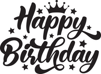 Happy Birthday typography design on plain white transparent isolated background for card, shirt, hoodie, sweatshirt, apparel, tag, mug, icon, poster or badge