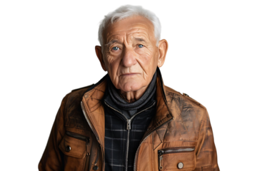 portrait of a senior man standing on isolated transparent background