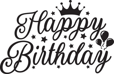 Happy Birthday typography design on plain white transparent isolated background for card, shirt, hoodie, sweatshirt, apparel, tag, mug, icon, poster or badge