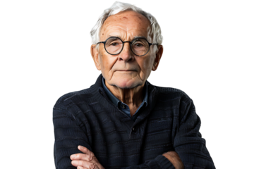 portrait of a senior man standing on isolated transparent background
