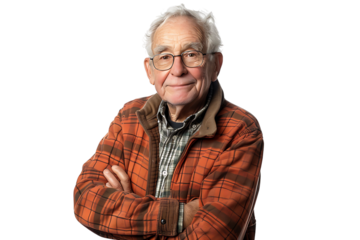 portrait of a senior man standing on isolated transparent background