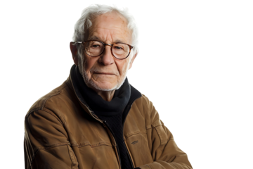 portrait of a senior man standing on isolated transparent background