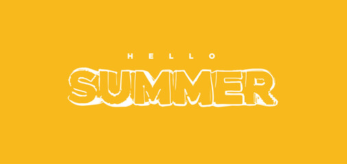 Hello Summer hand drawn sing on yellow background.