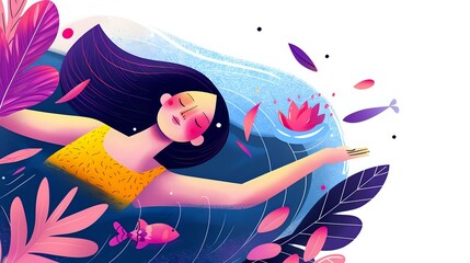 Happy Female Swimmer in Calm Waters